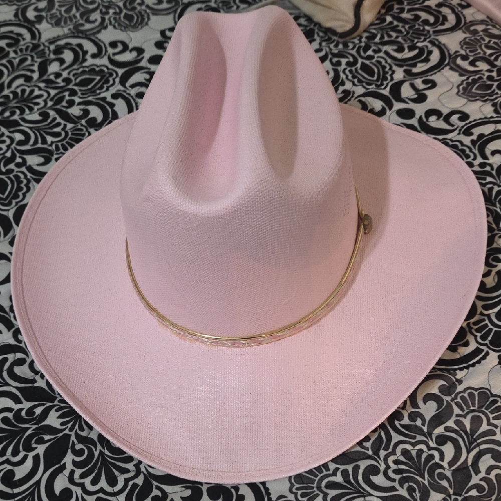 Pink Fedora Hat with Gold Accent